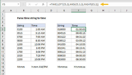 Excel Parse time string to time