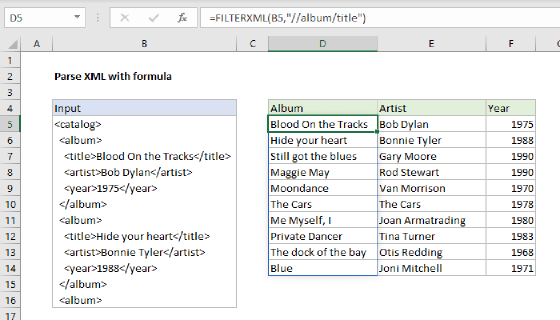Excel Parse XML with formula