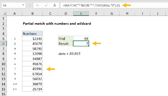 Excel Partial match with numbers and wildcard