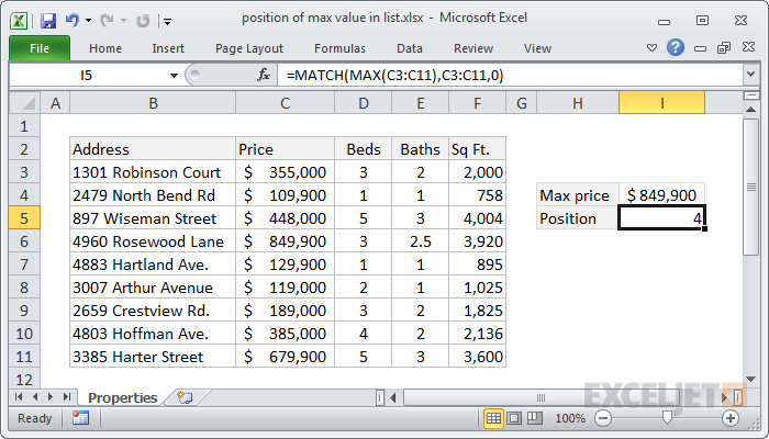 Position of max value in list
