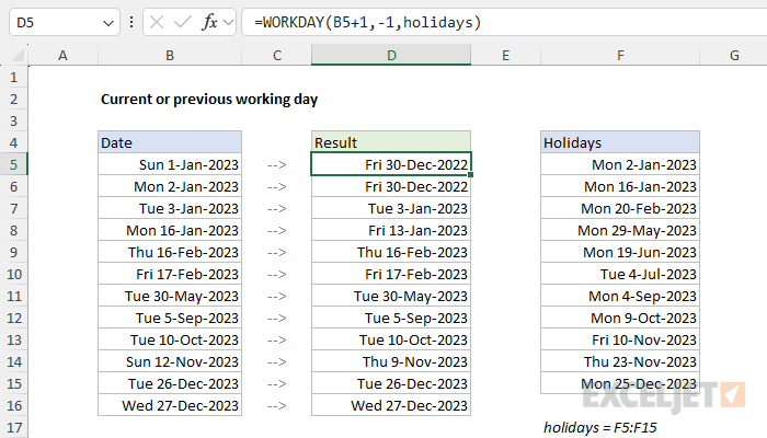 Formula for current date or previous working day