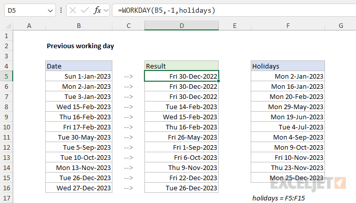 Previous working day