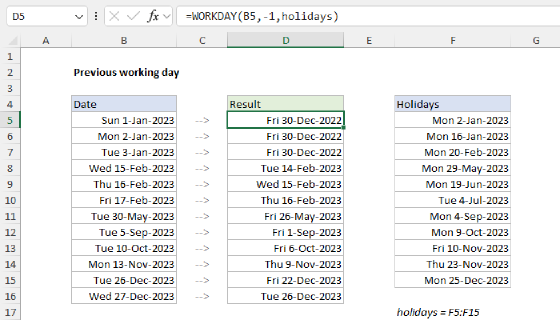 Excel Previous working day