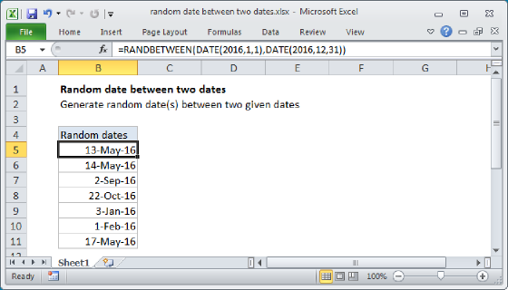 Excel Random date between two dates