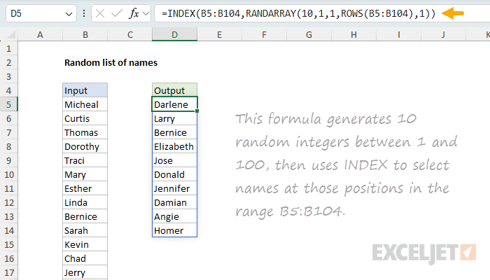 Creating a random list of names with INDEX and RANDARRAY