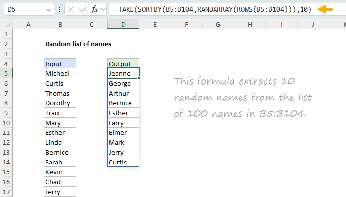 Random list of names - Excel formula | Exceljet