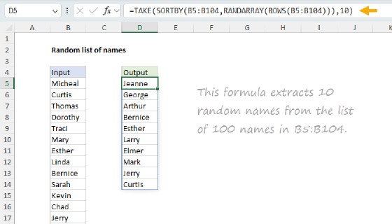 Excel Random list of names