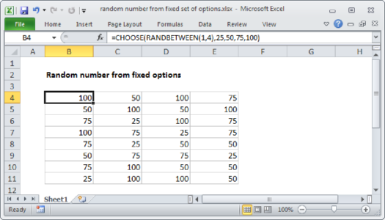 Excel Random number from fixed set of options
