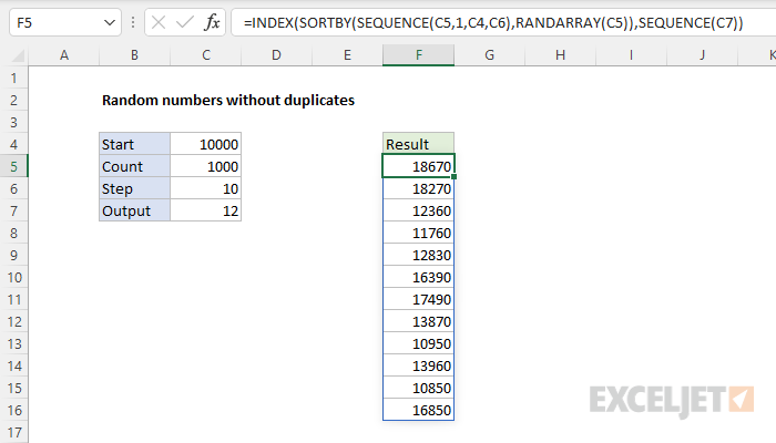 Random numbers without duplicates