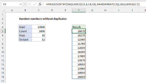Excel Random numbers without duplicates
