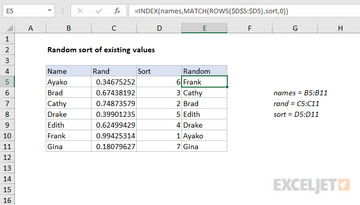 Random sort formula