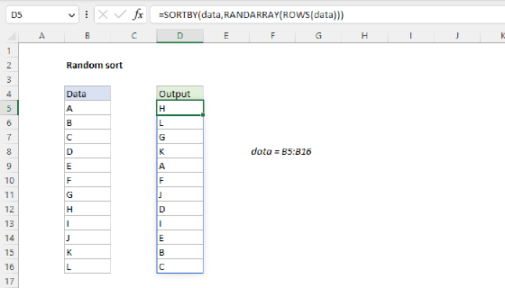 Excel Random sort