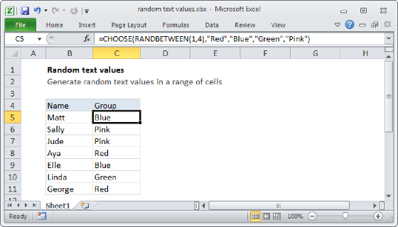 Excel Random text values