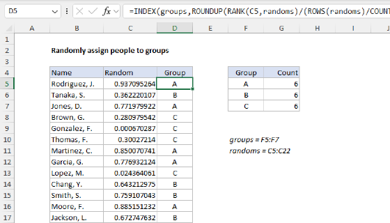 Excel Randomly assign people to groups