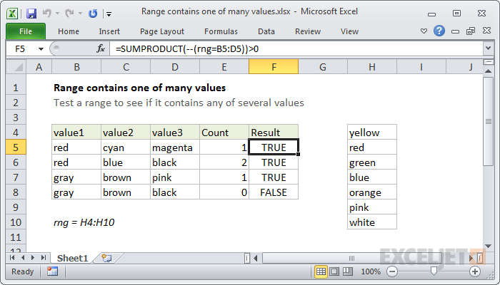 Range contains one of many values