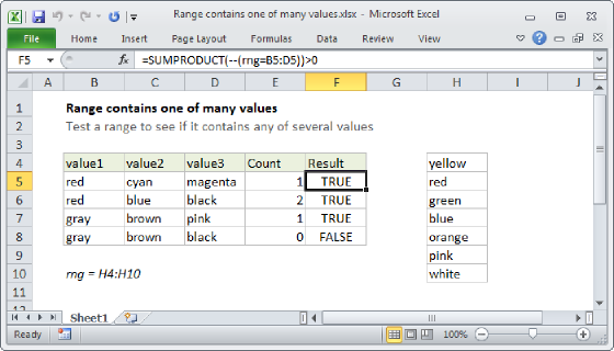 Excel Range contains one of many values