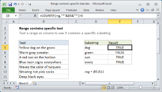 Excel Range contains specific text