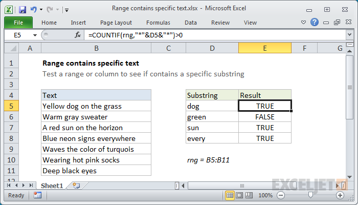 Range contains specific text