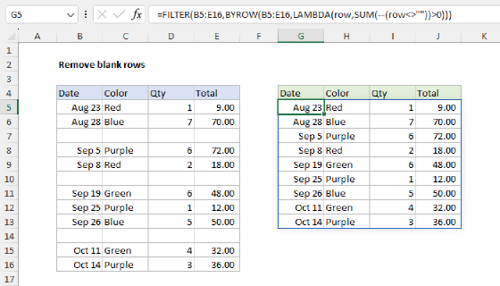 Excel Remove blank rows