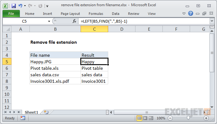 Remove file extension from filename