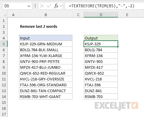 Customized formula to remove the last two words separated by hyphens