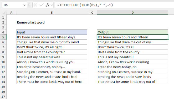 Excel Remove last word