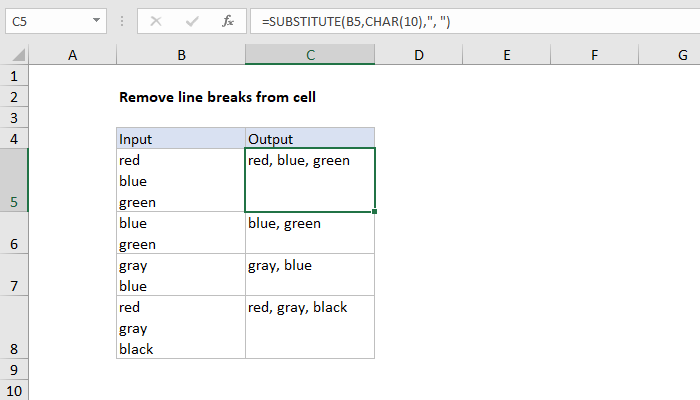 Remove line breaks - Excel formula | Exceljet