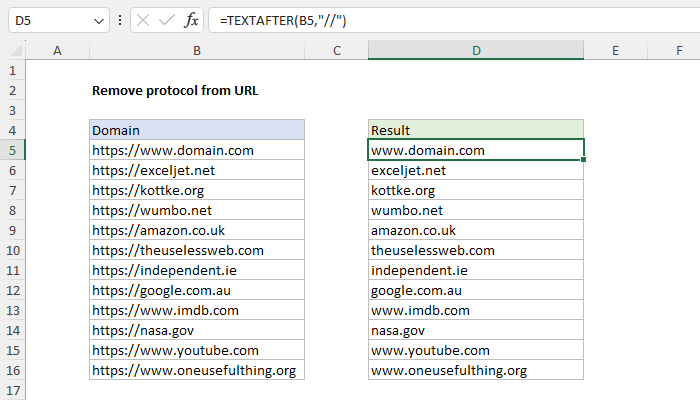 Protocol Excel Remove protocol from URL - Excel formula | Exceljet