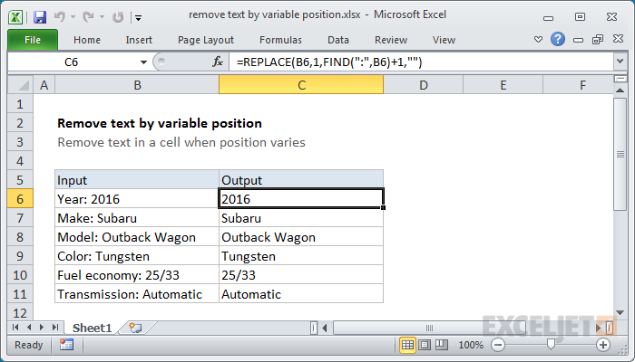 Remove text by variable position