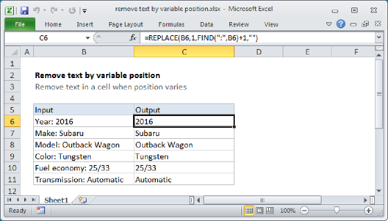 Excel Remove text by variable position