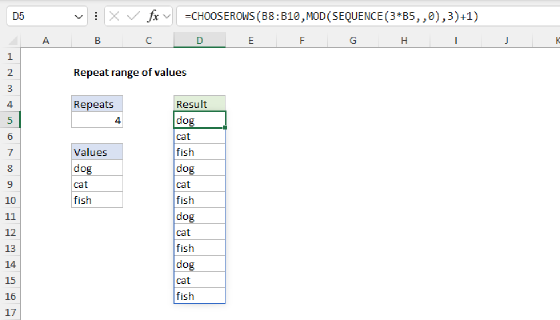 Excel Repeat range of values