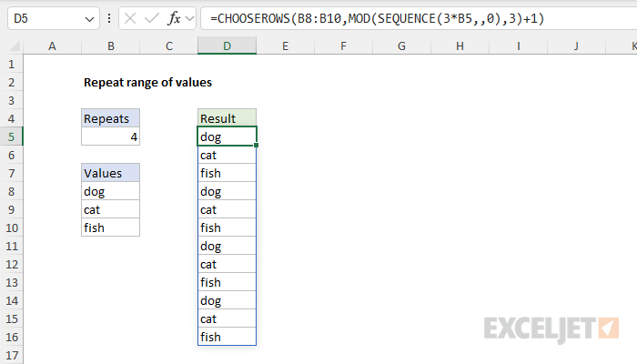 Repeat range of values