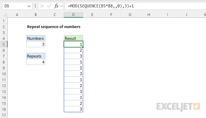 Repeat sequence of numbers