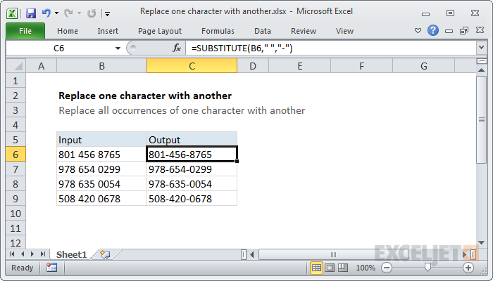 Replace one character with another