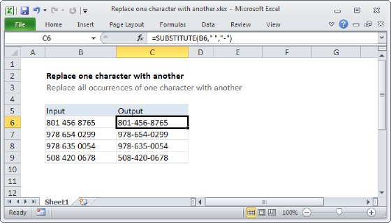 Excel Replace one character with another