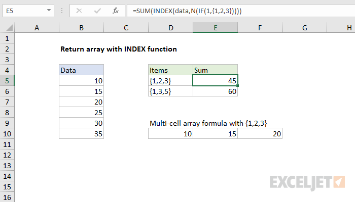 Return array with INDEX function