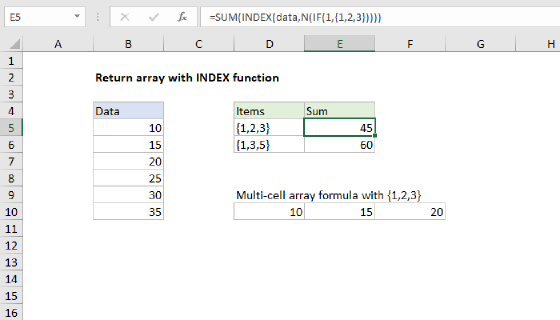 Excel Return array with INDEX function