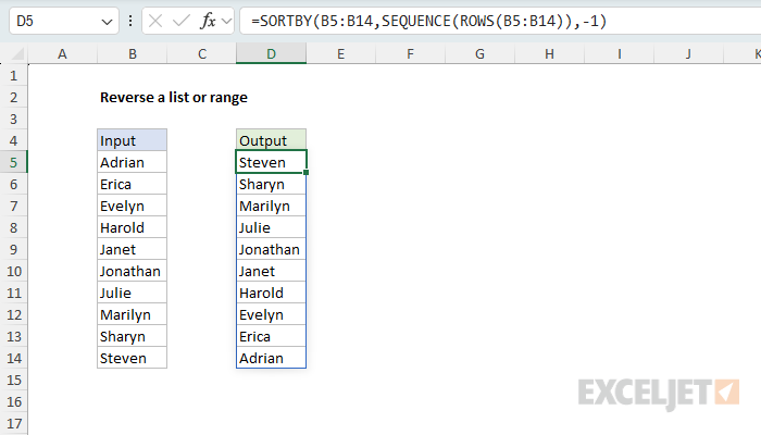 Reverse a list or range