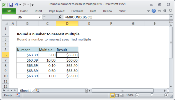 Excel Round a number to nearest multiple