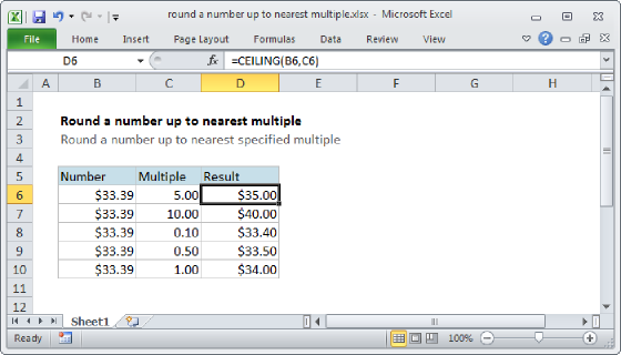 Excel Round a number up to nearest multiple