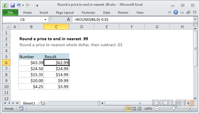 Round a price to end in .99