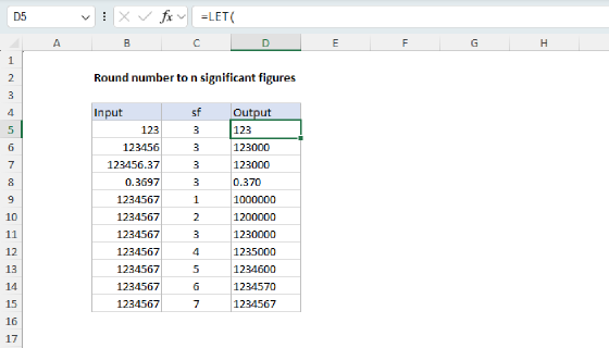 Excel Round number to n significant figures