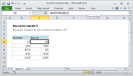 Excel Round to nearest 5