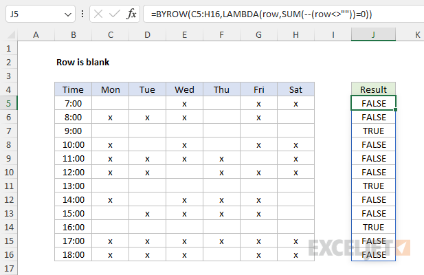 Testing for blank rows with the BYROW function