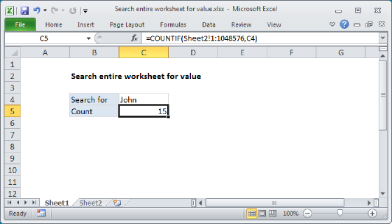 Excel Search entire worksheet for value