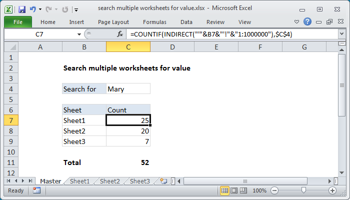 Search multiple worksheets for value - Excel formula | Exceljet