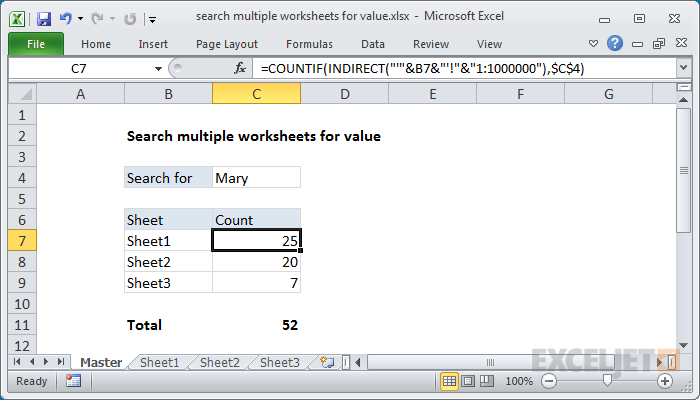 Search multiple worksheets for value