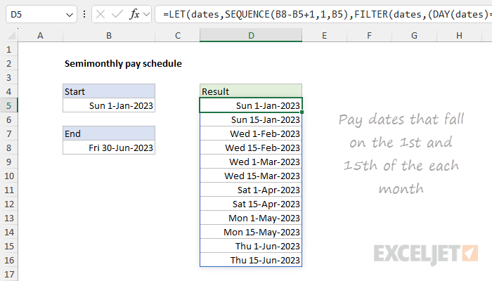 Semimonthly pay schedule