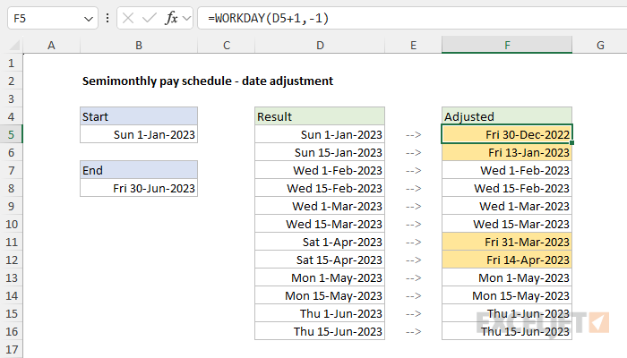 Using the WORKDAY function to adjust final dates