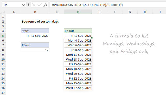 Excel Sequence of custom days